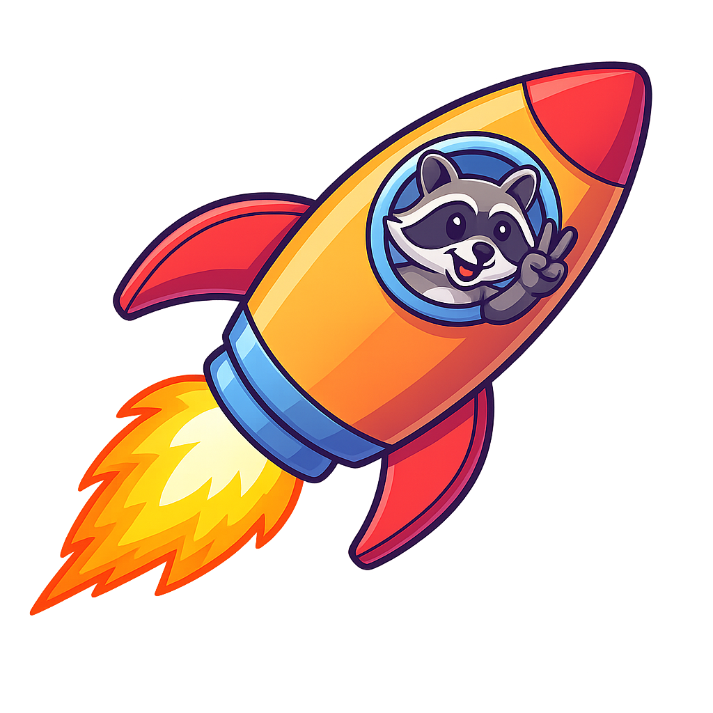 Raccoon piloting rocket making peace sign